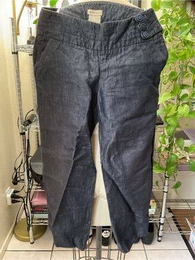 💜💜💜 elevenses Navy Linen-Blend Cropped Pants